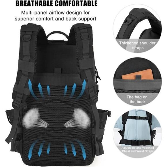 Tactical Military Backpack 50L Black Molle Hiking Bug Out Bag for Men Heavy Duty - Picture 4 of 7